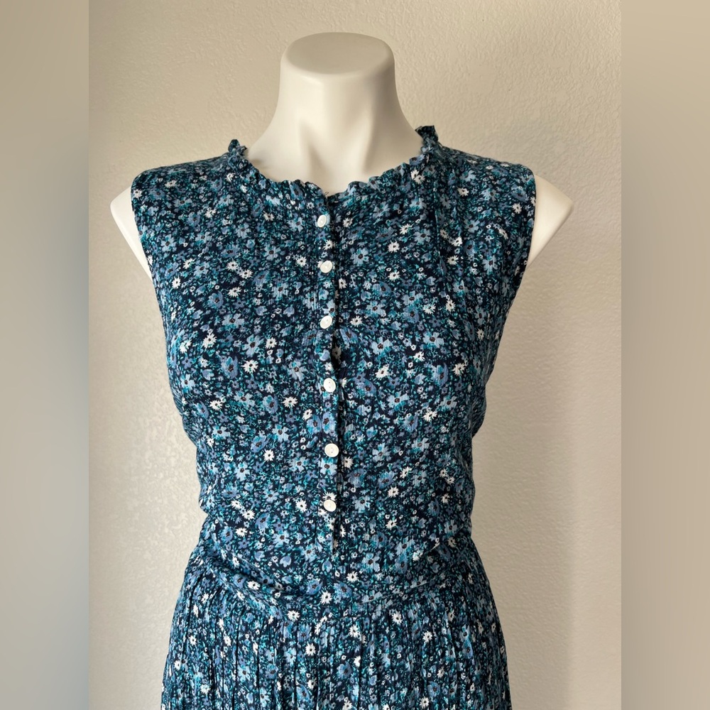 Style & Co Navy Floral Tiered Maxi Dress Sleeveless Button Front Size Large Boho - Picture 3 of 7
